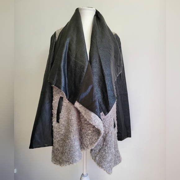Melissa NEPTON Wool and Faux Leather  Jacket Cardigan - Picture 3 of 16